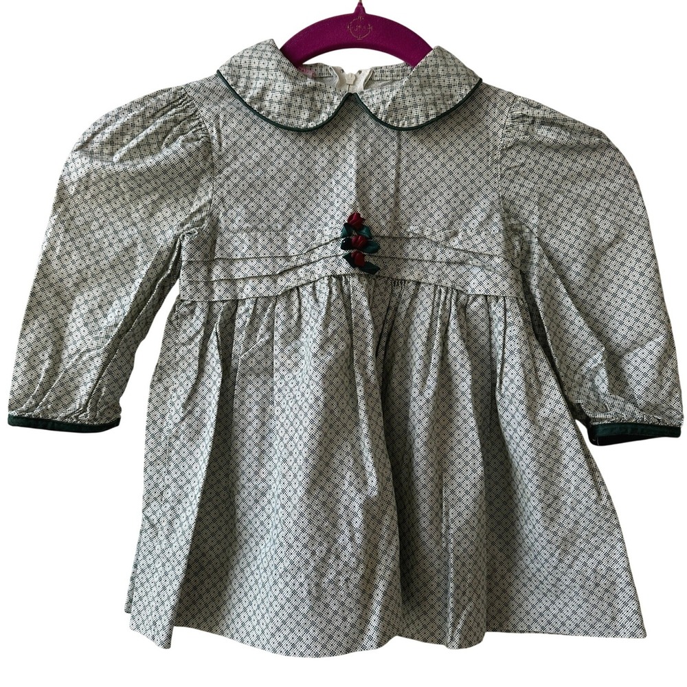 Vintage Polly Flinders Dress Peter Pan Collar Heirloom Holiday Rosette 80s 90s‎